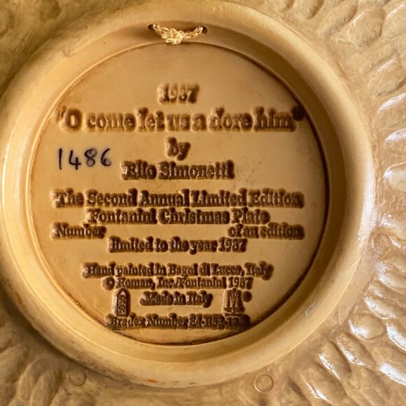 Vtg 1987 Fontanini Christmas Plate O Come Let Us Adore Him Elio Simonetti 9" 3D - Picture 3 of 8